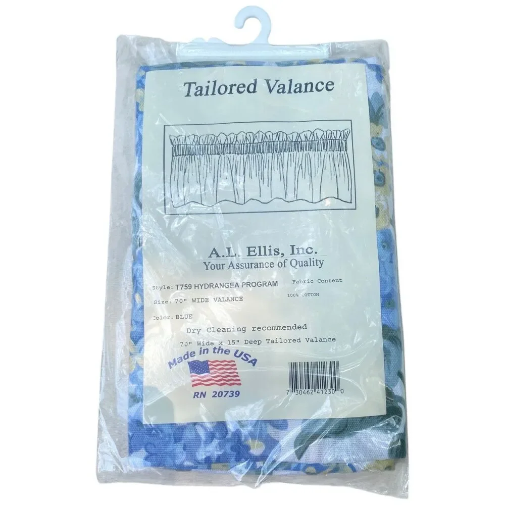 A.L.Ellis Blue Hydrangea Window Valance 70